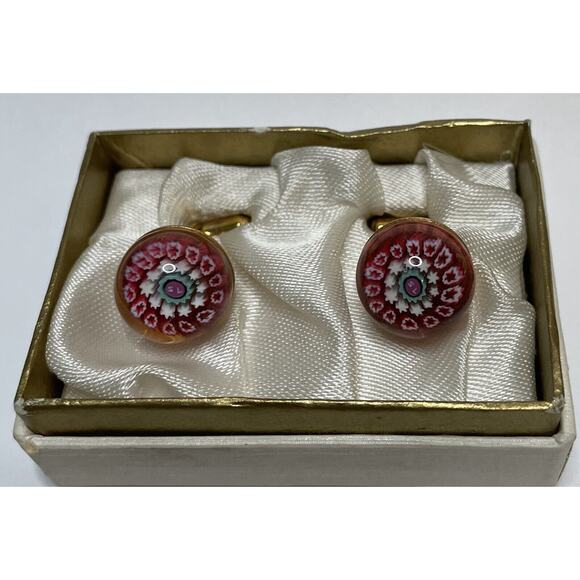 Charles Murat Millefiori Glass Cufflinks Red White Gold Plated x Saint-Louis Col - Picture 3 of 14